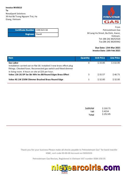 Vietnam Petrovietnam Gas business utility bill